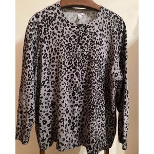 Women Croft & Barrow Classic Cardigan Sweater Gray Animal Print Size 3X